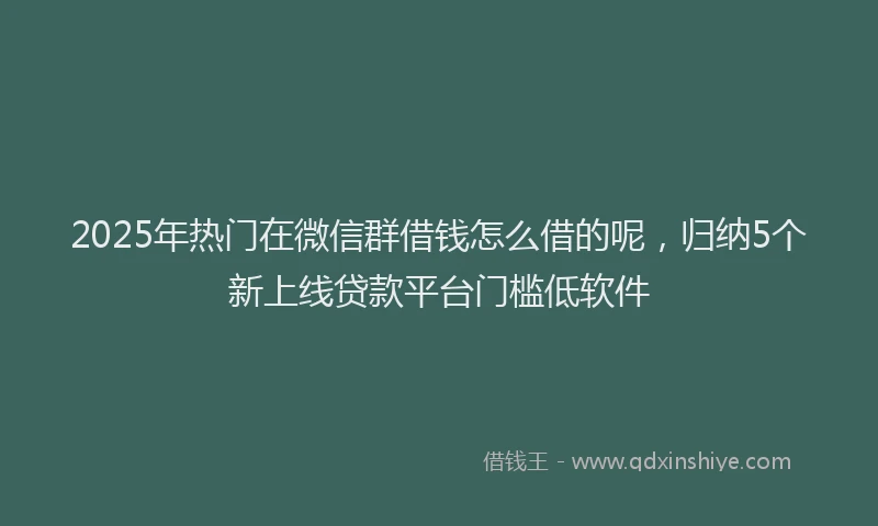 2025年热门在微信群借钱怎么借的呢，归纳5个新上线贷款平台门槛低软件