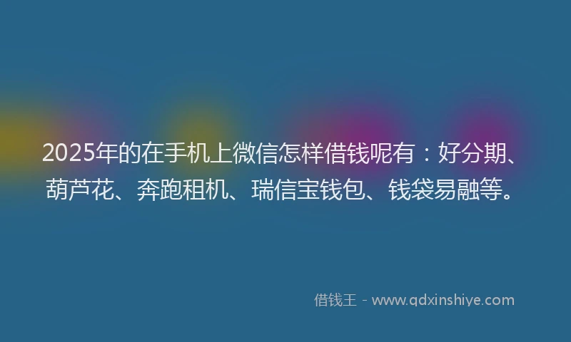 2025年的在手机上微信怎样借钱呢有：好分期、葫芦花、奔跑租机、瑞信宝钱包、钱袋易融等。