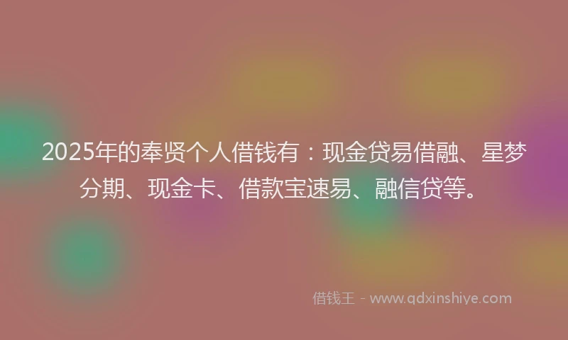 2025年的奉贤个人借钱有：现金贷易借融、星梦分期、现金卡、借款宝速易、融信贷等。