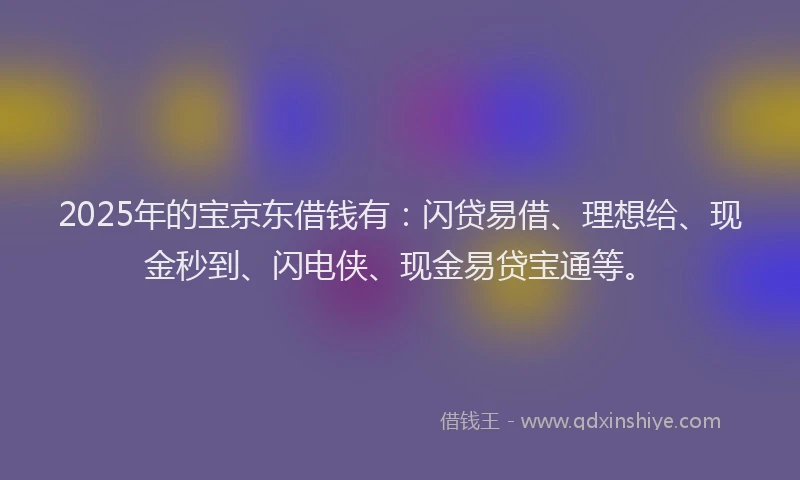 2025年的宝京东借钱有：闪贷易借、理想给、现金秒到、闪电侠、现金易贷宝通等。