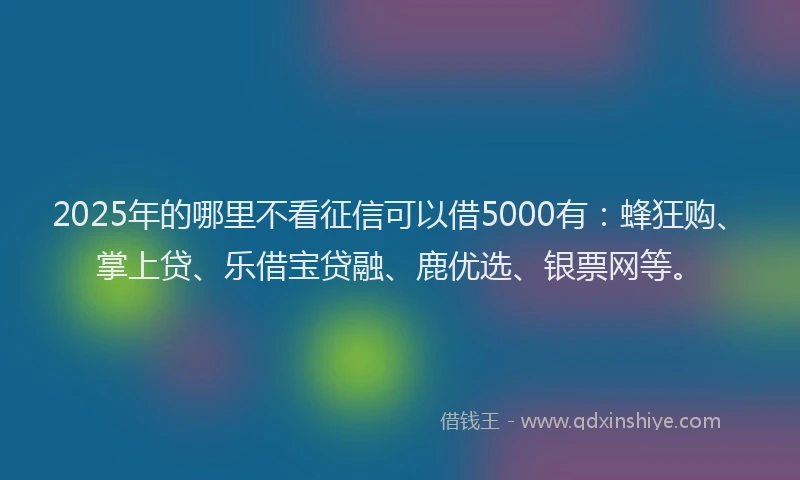 2025年的哪里不看征信可以借5000有：蜂狂购、掌上贷、乐借宝贷融、鹿优选、银票网等。
