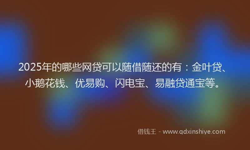 2025年的哪些网贷可以随借随还的有：金叶贷、小鹅花钱、优易购、闪电宝、易融贷通宝等。