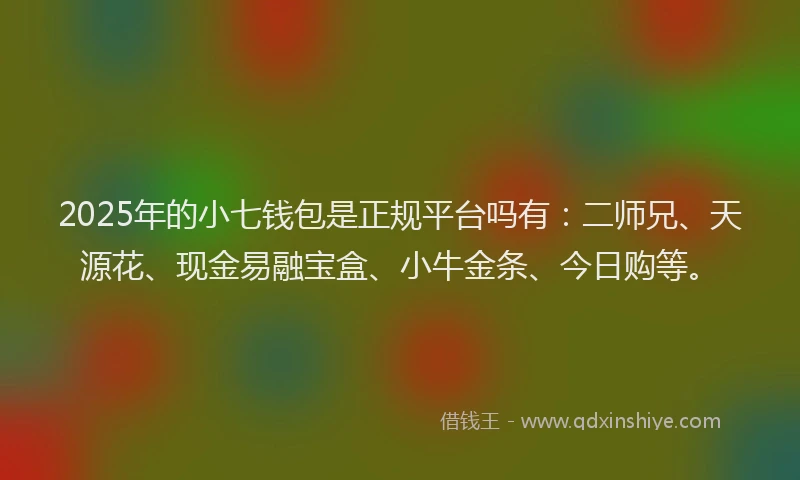 2025年的小七钱包是正规平台吗有：二师兄、天源花、现金易融宝盒、小牛金条、今日购等。