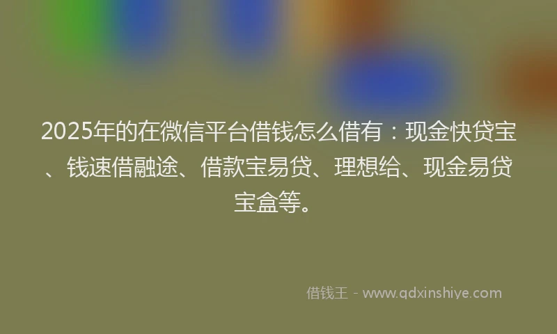 2025年的在微信平台借钱怎么借有：现金快贷宝、钱速借融途、借款宝易贷、理想给、现金易贷宝盒等。