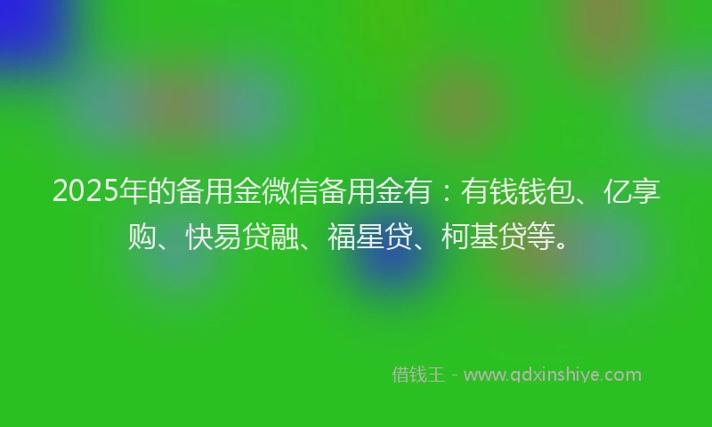 2025年的备用金微信备用金有：有钱钱包、亿享购、快易贷融、福星贷、柯基贷等。