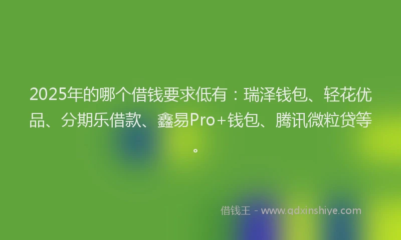 2025年的哪个借钱要求低有：瑞泽钱包、轻花优品、分期乐借款、鑫易Pro+钱包、腾讯微粒贷等。