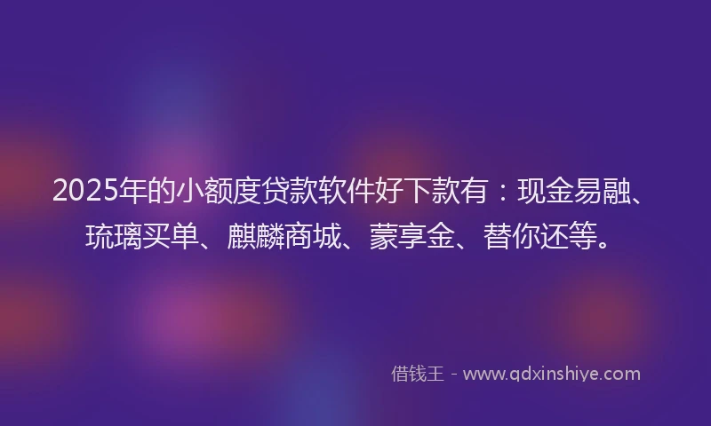 2025年的小额度贷款软件好下款有：现金易融、琉璃买单、麒麟商城、蒙享金、替你还等。