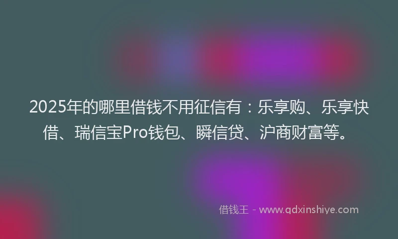 2025年的哪里借钱不用征信有：乐享购、乐享快借、瑞信宝Pro钱包、瞬信贷、沪商财富等。