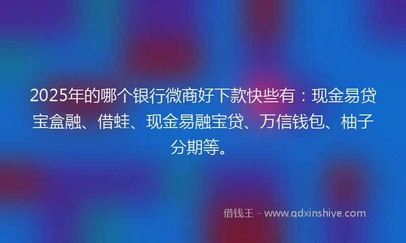 2025年的哪个银行微商好下款快些有：现金易贷宝盒融、借蛙、现金易融宝贷、万信钱包、柚子分期等。