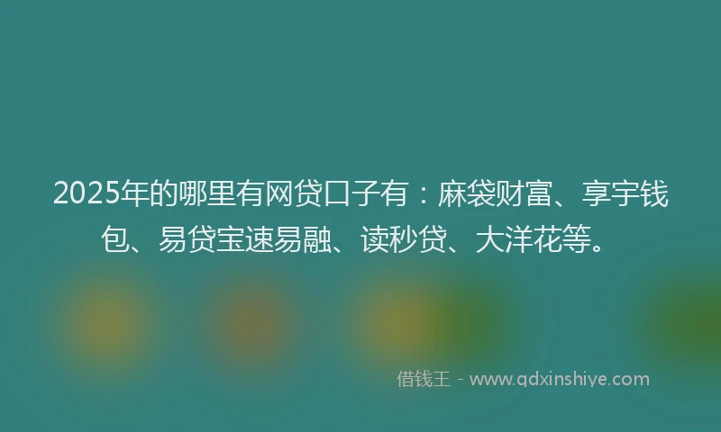 2025年的哪里有网贷口子有：麻袋财富、享宇钱包、易贷宝速易融、读秒贷、大洋花等。