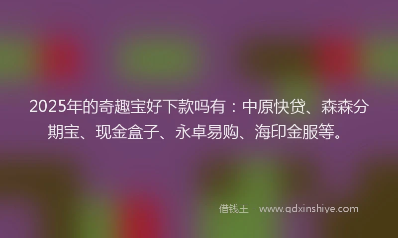 2025年的奇趣宝好下款吗有：中原快贷、森森分期宝、现金盒子、永卓易购、海印金服等。