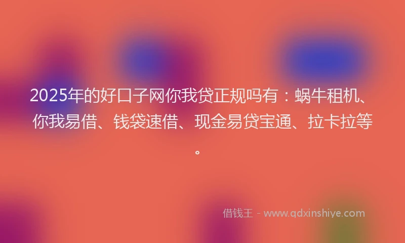 2025年的好口子网你我贷正规吗有：蜗牛租机、你我易借、钱袋速借、现金易贷宝通、拉卡拉等。
