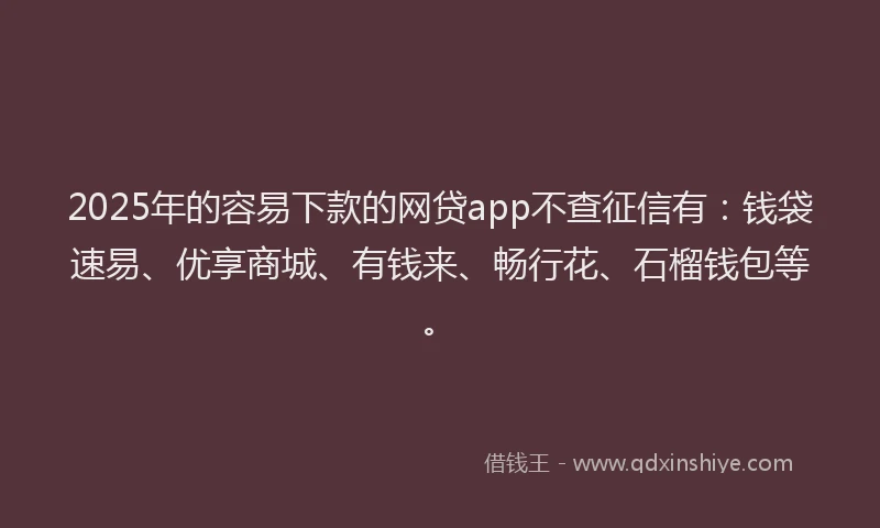 2025年的容易下款的网贷app不查征信有：钱袋速易、优享商城、有钱来、畅行花、石榴钱包等。