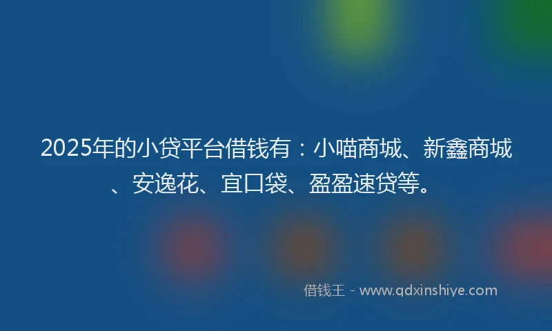 2025年的小贷平台借钱有：小喵商城、新鑫商城、安逸花、宜口袋、盈盈速贷等。