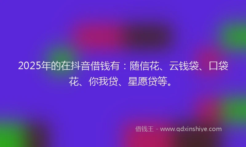 2025年的在抖音借钱有：随信花、云钱袋、口袋花、你我贷、星愿贷等。