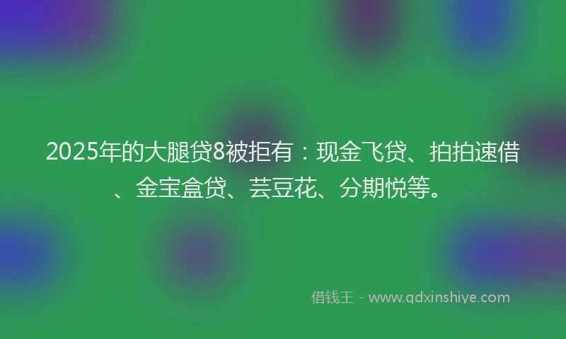 2025年的大腿贷8被拒有：现金飞贷、拍拍速借、金宝盒贷、芸豆花、分期悦等。