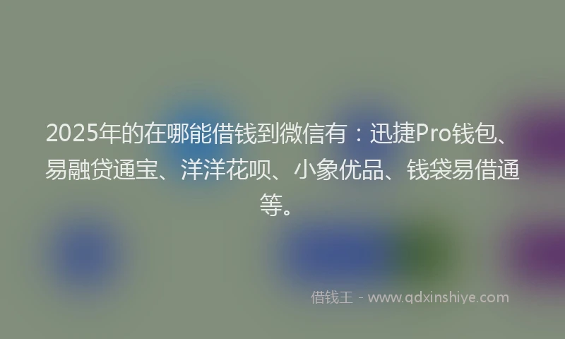 2025年的在哪能借钱到微信有：迅捷Pro钱包、易融贷通宝、洋洋花呗、小象优品、钱袋易借通等。
