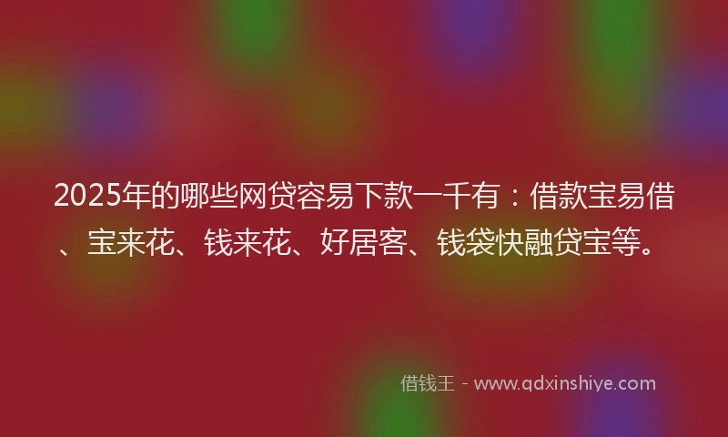 2025年的哪些网贷容易下款一千有：借款宝易借、宝来花、钱来花、好居客、钱袋快融贷宝等。