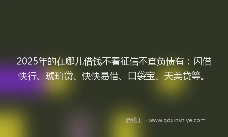 2025年的在哪儿借钱不看征信不查负债有：闪借快行、琥珀贷、快快易借、口袋宝、天美贷等。