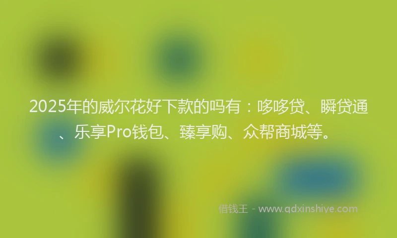 2025年的威尔花好下款的吗有：哆哆贷、瞬贷通、乐享Pro钱包、臻享购、众帮商城等。
