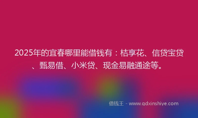 2025年的宜春哪里能借钱有：桔享花、信贷宝贷、甄易借、小米贷、现金易融通途等。