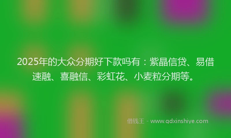 2025年的大众分期好下款吗有：紫晶信贷、易借速融、喜融信、彩虹花、小麦粒分期等。