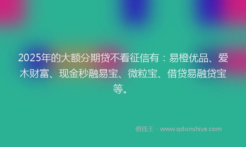 2025年的大额分期贷不看征信有：易橙优品、爱木财富、现金秒融易宝、微粒宝、借贷易融贷宝等。