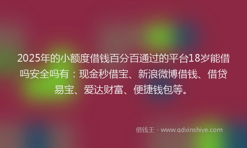 2025年的小额度借钱百分百通过的平台18岁能借吗安全吗有：现金秒借宝、新浪微博借钱、借贷易宝、爱达财富、便捷钱包等。