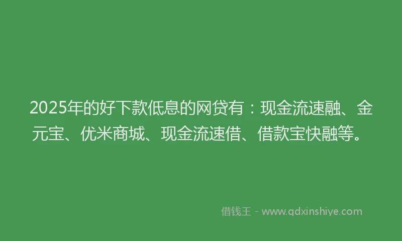 2025年的好下款低息的网贷有：现金流速融、金元宝、优米商城、现金流速借、借款宝快融等。