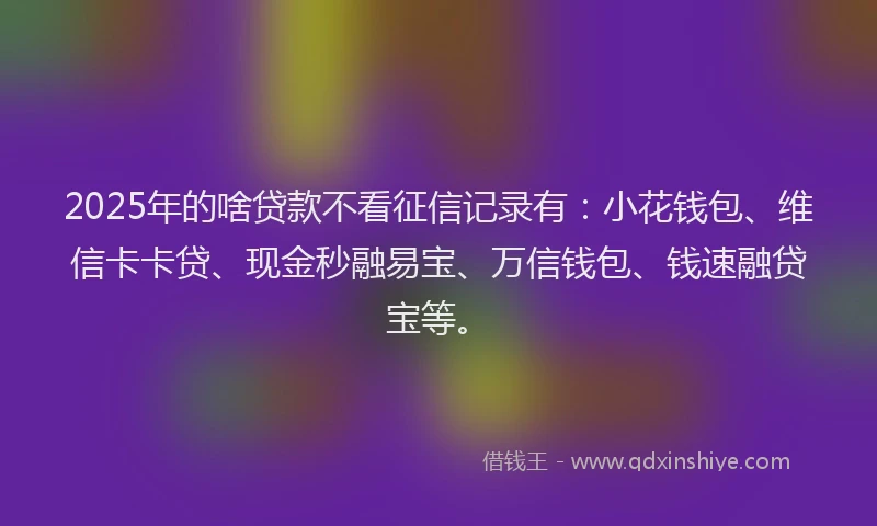 2025年的啥贷款不看征信记录有：小花钱包、维信卡卡贷、现金秒融易宝、万信钱包、钱速融贷宝等。