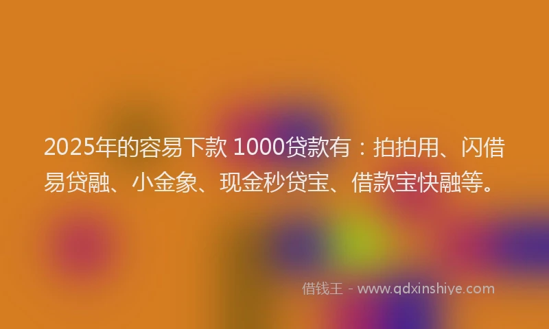 2025年的容易下款 1000贷款有：拍拍用、闪借易贷融、小金象、现金秒贷宝、借款宝快融等。
