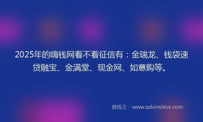 2025年的嗨钱网看不看征信有：金瑞龙、钱袋速贷融宝、金满堂、现金网、如意购等。