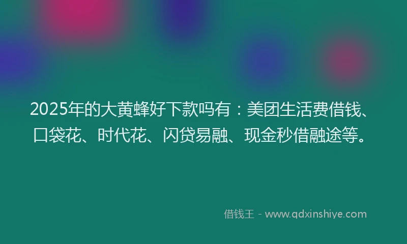 2025年的大黄蜂好下款吗有：美团生活费借钱、口袋花、时代花、闪贷易融、现金秒借融途等。