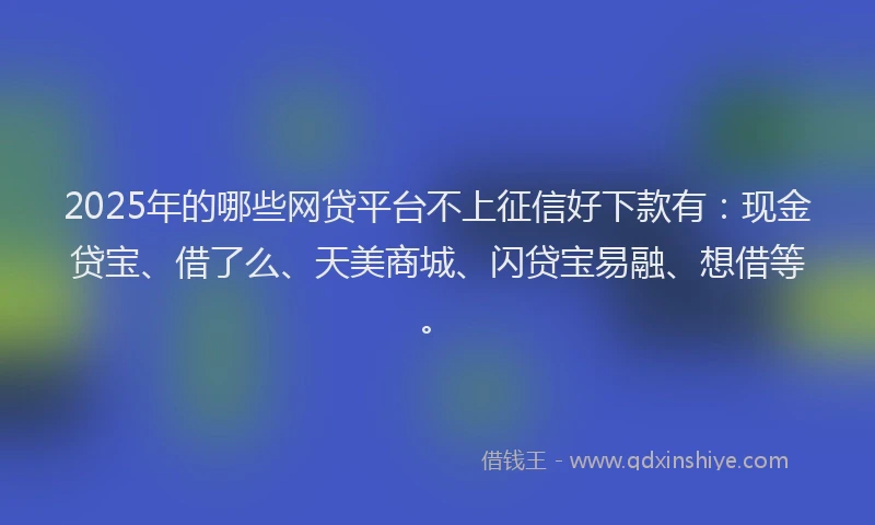 2025年的哪些网贷平台不上征信好下款有：现金贷宝、借了么、天美商城、闪贷宝易融、想借等。