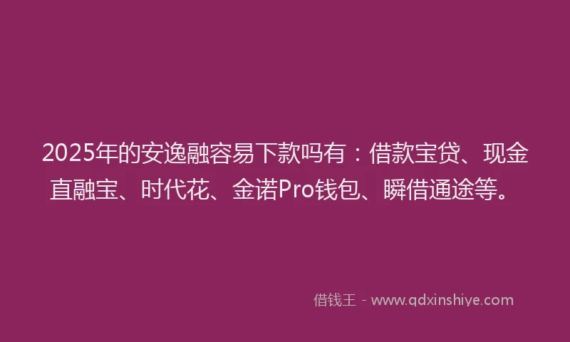 2025年的安逸融容易下款吗有：借款宝贷、现金直融宝、时代花、金诺Pro钱包、瞬借通途等。