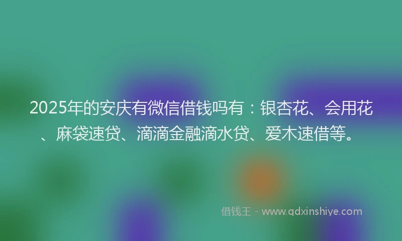 2025年的安庆有微信借钱吗有：银杏花、会用花、麻袋速贷、滴滴金融滴水贷、爱木速借等。