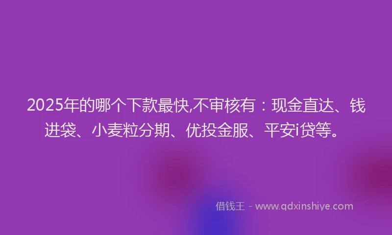 2025年的哪个下款最快,不审核有：现金直达、钱进袋、小麦粒分期、优投金服、平安i贷等。
