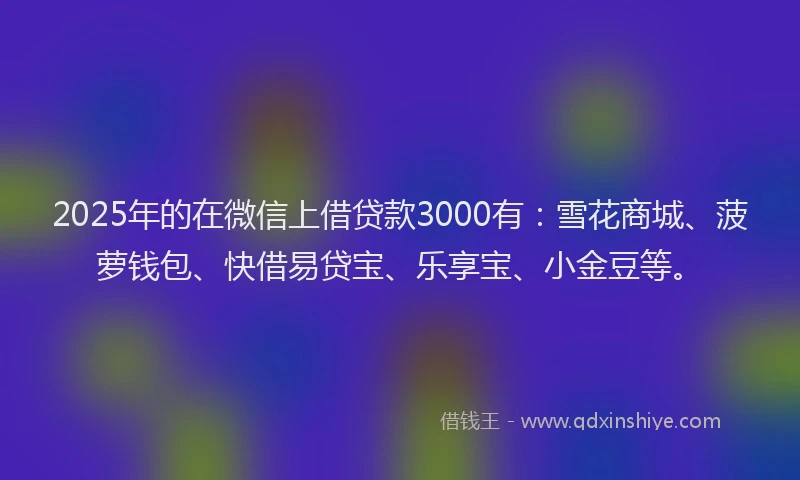 2025年的在微信上借贷款3000有：雪花商城、菠萝钱包、快借易贷宝、乐享宝、小金豆等。