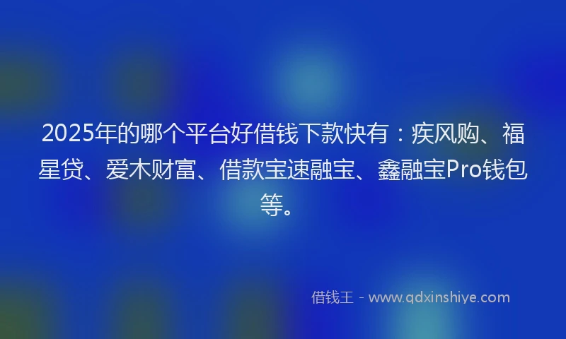 2025年的哪个平台好借钱下款快有：疾风购、福星贷、爱木财富、借款宝速融宝、鑫融宝Pro钱包等。