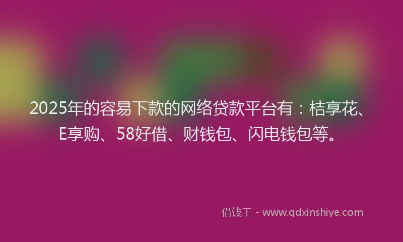 2025年的容易下款的网络贷款平台有:桔享花、E享购、58好借、财钱包、闪电钱包等。