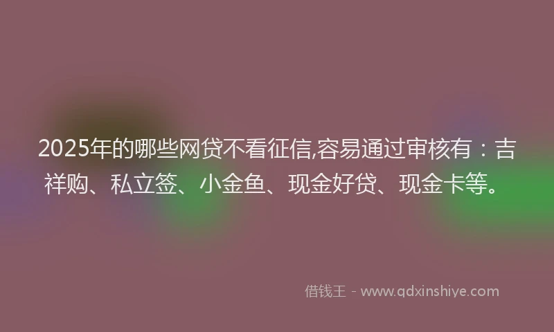 2025年的哪些网贷不看征信,容易通过审核有：吉祥购、私立签、小金鱼、现金好贷、现金卡等。