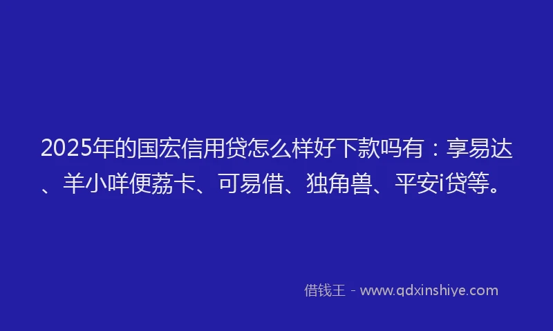 2025年的国宏信用贷怎么样好下款吗有：享易达、羊小咩便荔卡、可易借、独角兽、平安i贷等。