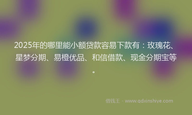 2025年的哪里能小额贷款容易下款有：玫瑰花、星梦分期、易橙优品、和信借款、现金分期宝等。