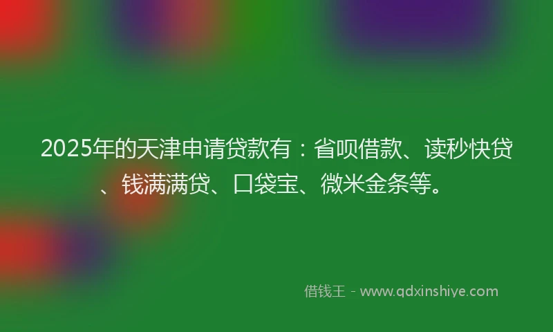 2025年的天津申请贷款有：省呗借款、读秒快贷、钱满满贷、口袋宝、微米金条等。