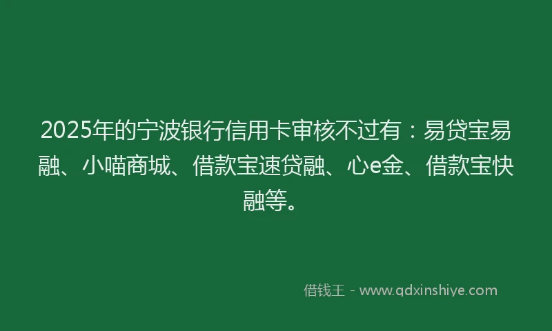 2025年的宁波银行信用卡审核不过有：易贷宝易融、小喵商城、借款宝速贷融、心e金、借款宝快融等。