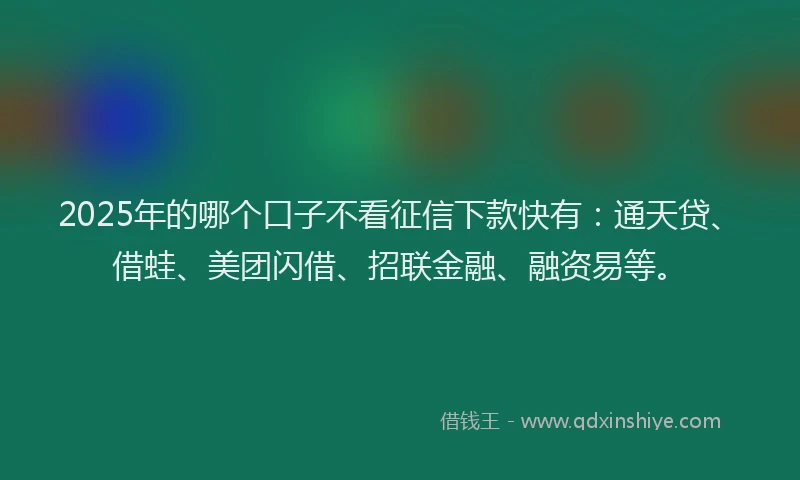 2025年的哪个口子不看征信下款快有：通天贷、借蛙、美团闪借、招联金融、融资易等。