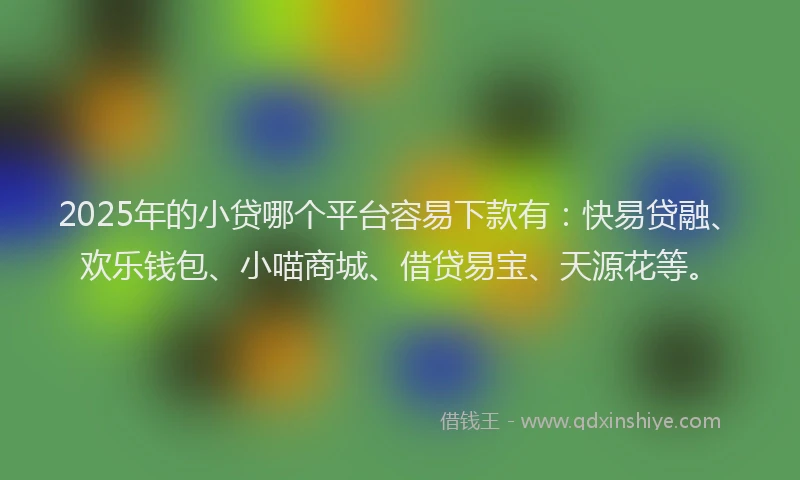 2025年的小贷哪个平台容易下款有：快易贷融、欢乐钱包、小喵商城、借贷易宝、天源花等。