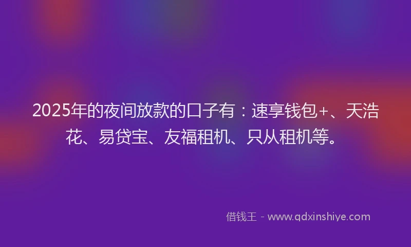 2025年的夜间放款的口子有：速享钱包+、天浩花、易贷宝、友福租机、只从租机等。