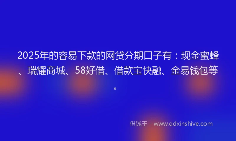 2025年的容易下款的网贷分期口子有：现金蜜蜂、瑞耀商城、58好借、借款宝快融、金易钱包等。