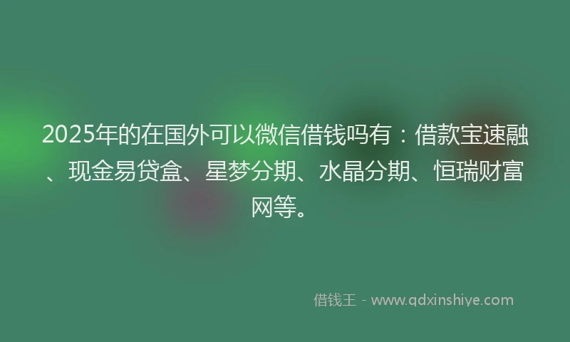 2025年的在国外可以微信借钱吗有：借款宝速融、现金易贷盒、星梦分期、水晶分期、恒瑞财富网等。